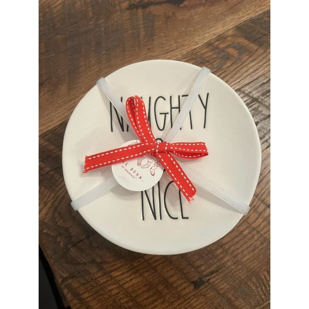 NWT 4 Rae Dunn Magenta Naughty & Nice 6” Plates Christmas Holiday Appetizer Blk